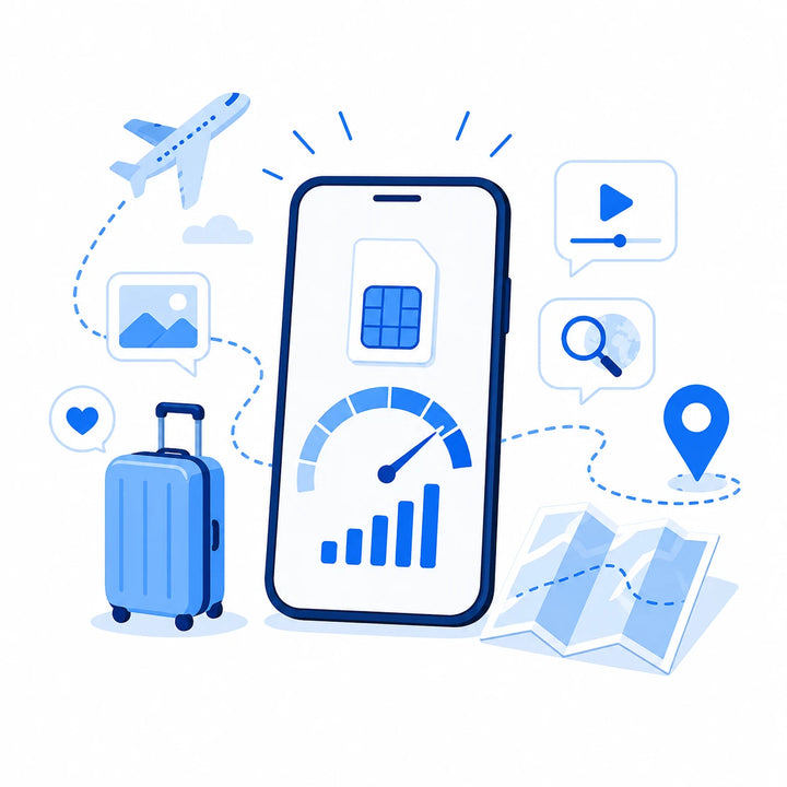旅行や出張でデータ通信を使うイメージ