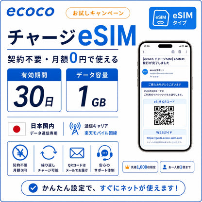 【キャンペーン】ecoco チャージSIM eSIM