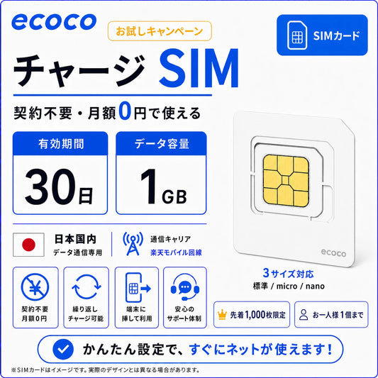 【キャンペーン】ecoco チャージSIM SIMカード