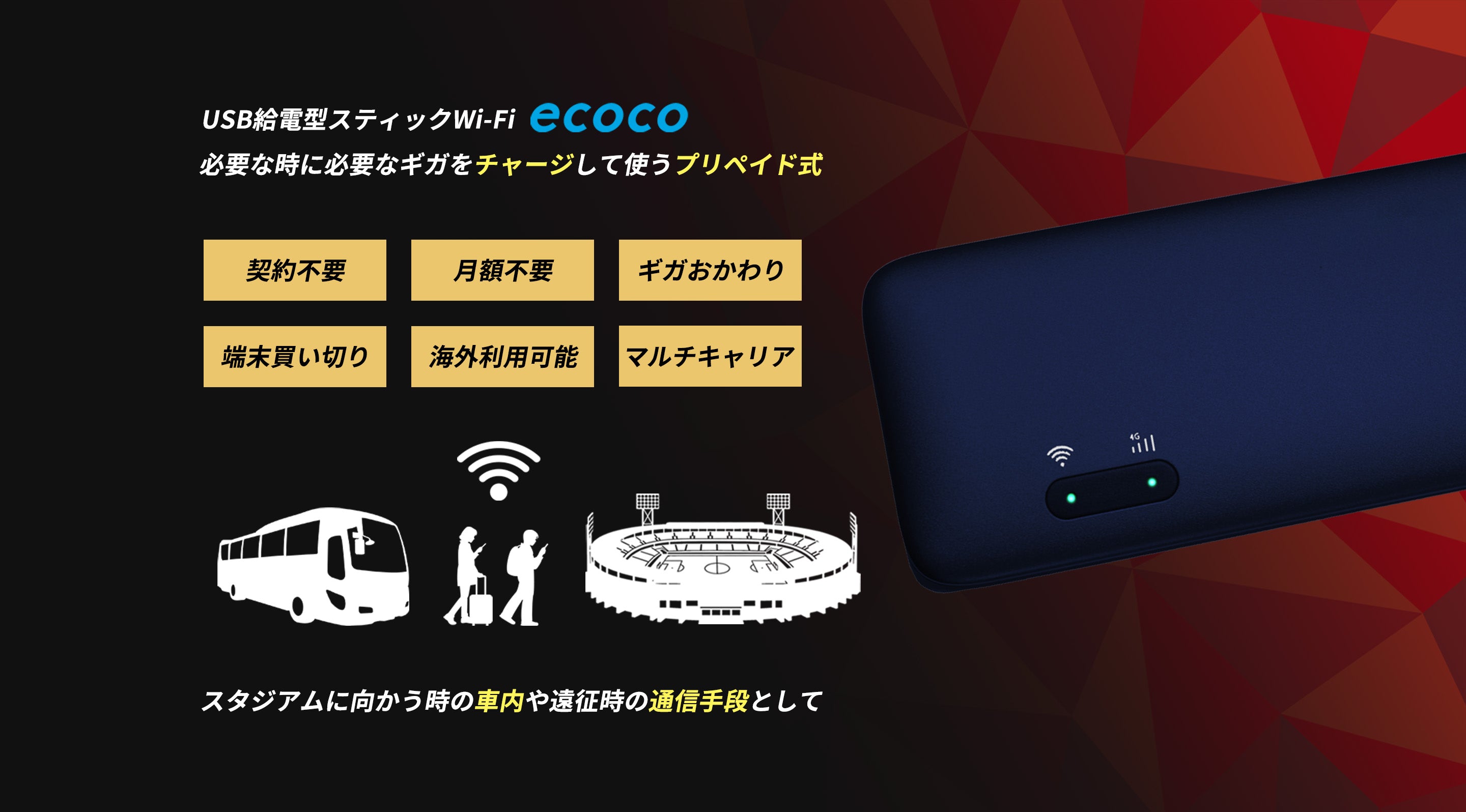 USB給電式スティックWi-fi ecoco、必要な時に必要なギガをチャージして使うプリペイド式