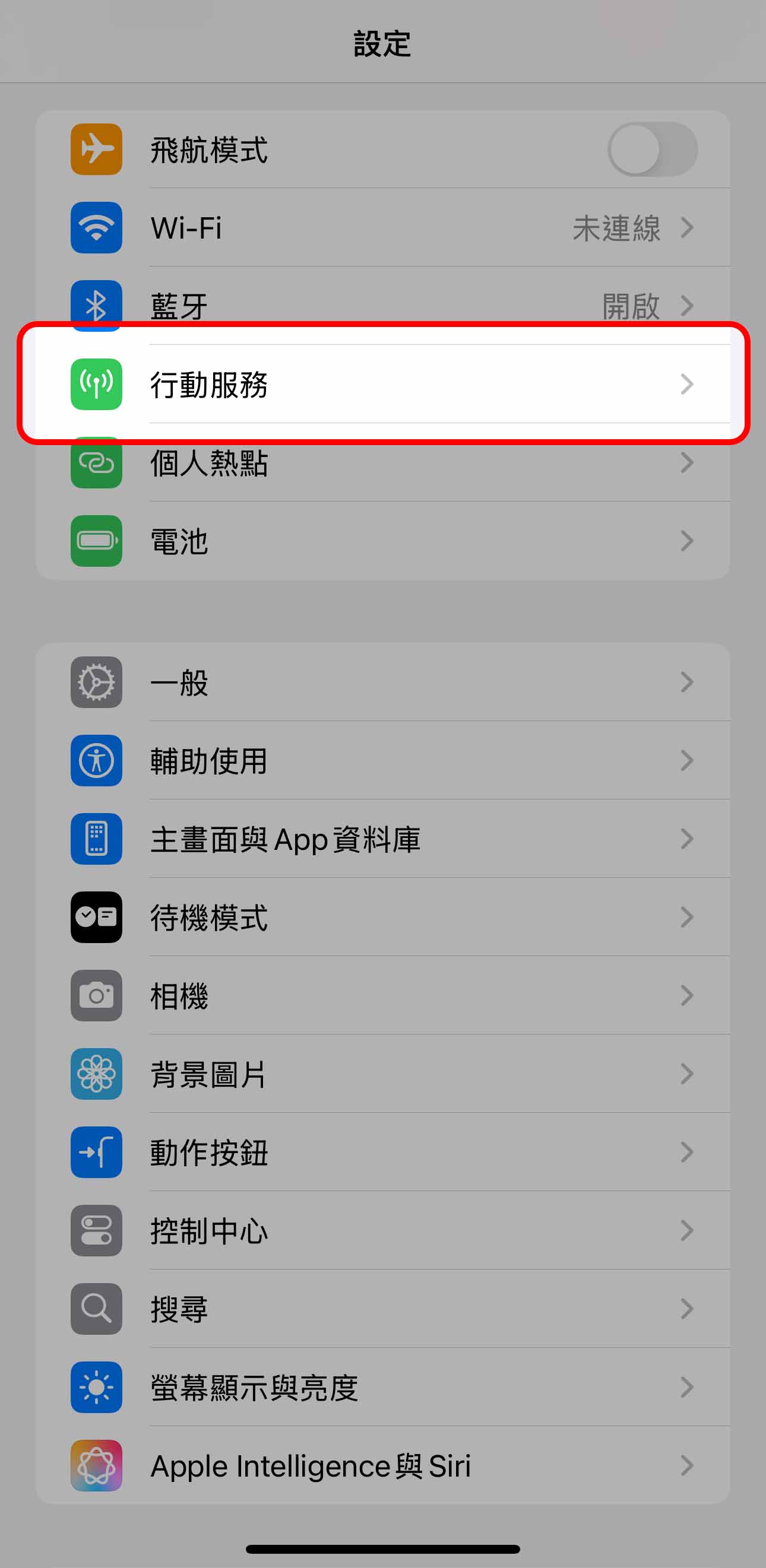 設定 → 行動服務